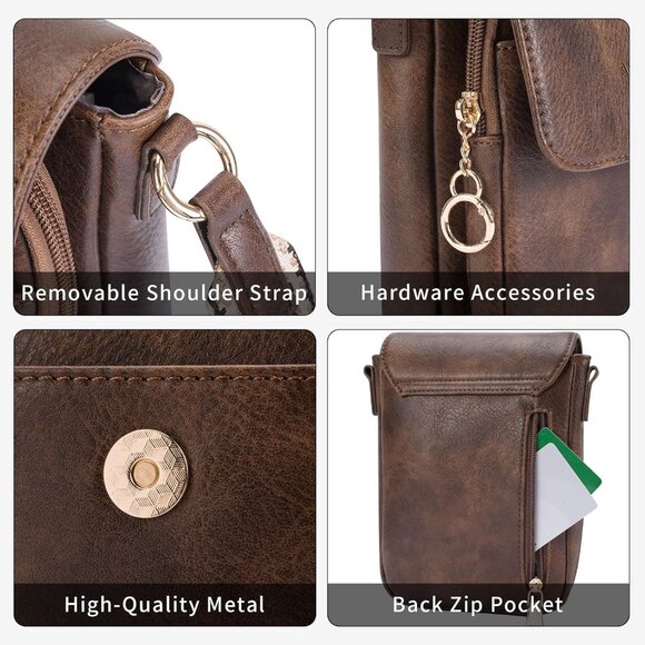 Small Leather Crossbody Bag for Women Phone Wallet Purse Card Slots Adjustable S - Picture 4 of 6